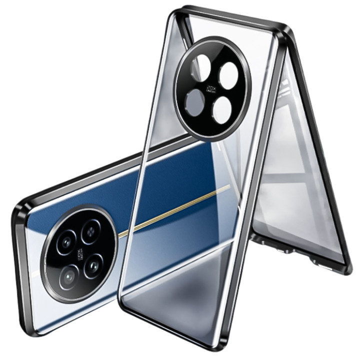 Магнитный чехол Metal Glass 360 для Xiaomi Redmi Note 14 Pro 4G с защитой экрана и камеры