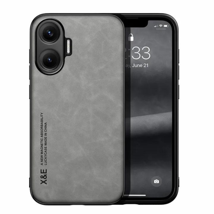 Кожаный чехол X&E для Xiaomi Poco F7 с металлической вставкой