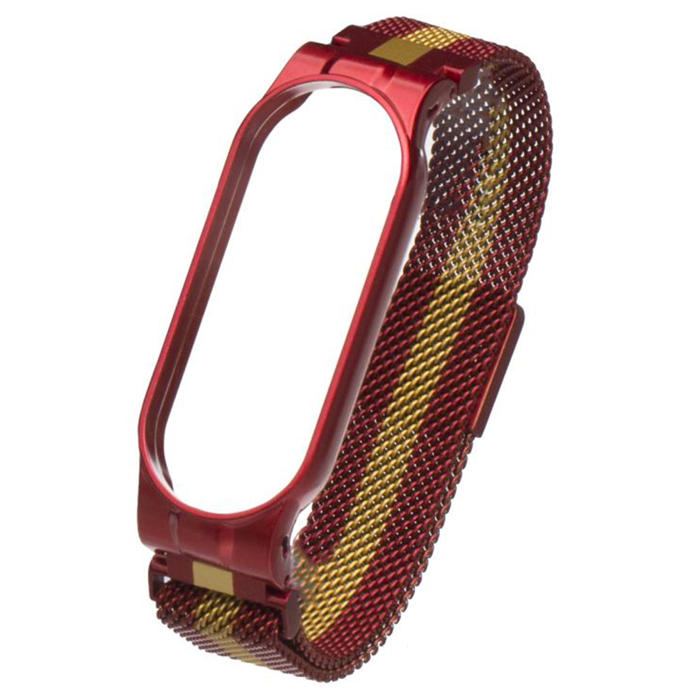 Ремешок Milanese Magnetic для браслета Xiaomi Mi Band 5 / Mi Band 6 красно-золотой