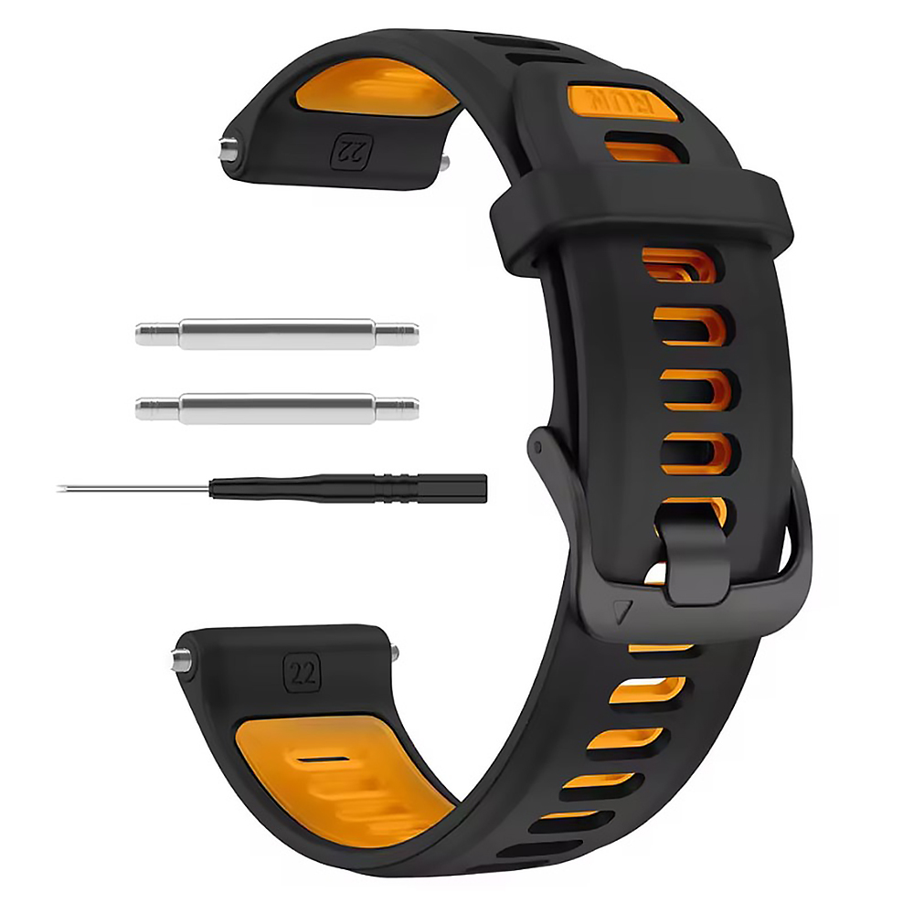 Ремешок Silicone Dual Color для смартчасов Garmin Forerunner 970, 22mm черный с оранжевым