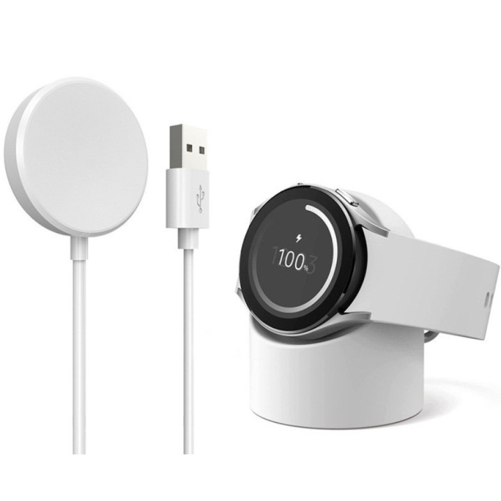 Зарядное устройство с силиконовой подставкой для смарт-часов Samsung Galaxy Watch 6 / 6 Classic / Watch 7 / FE, White