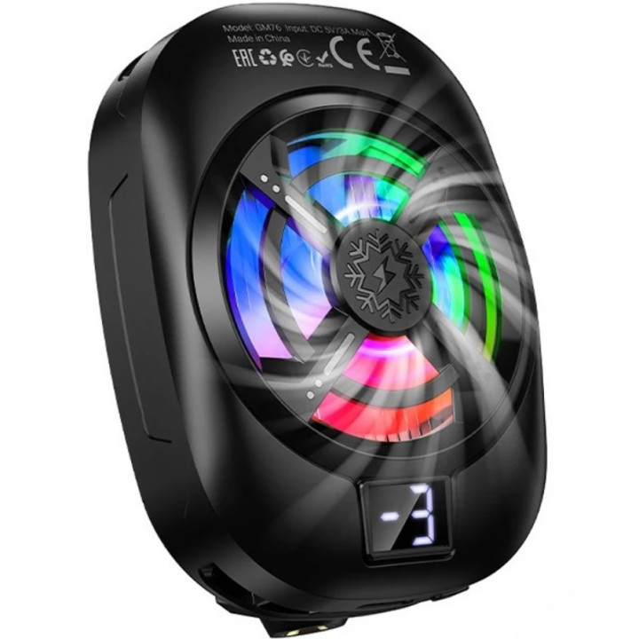 Магнитный кулер охладитель Hoco GM76 для смартфонов и планшетов с RGB-подсветкой, Black