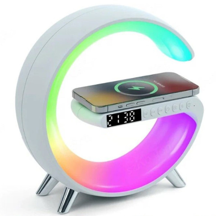 Многофункциональная лампа ночник Smart Light Sound Machine 5 в 1 с беспроводной зарядкой 15W и Bluetooth колонкой 3W, White