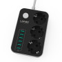 Мережевий подовжувач LDNIO SE3631 НА 3 розетки, 6 USB 1,6м Black-Gray