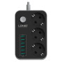 Мережевий подовжувач LDNIO SE3631 НА 3 розетки, 6 USB 1,6м Black-Gray