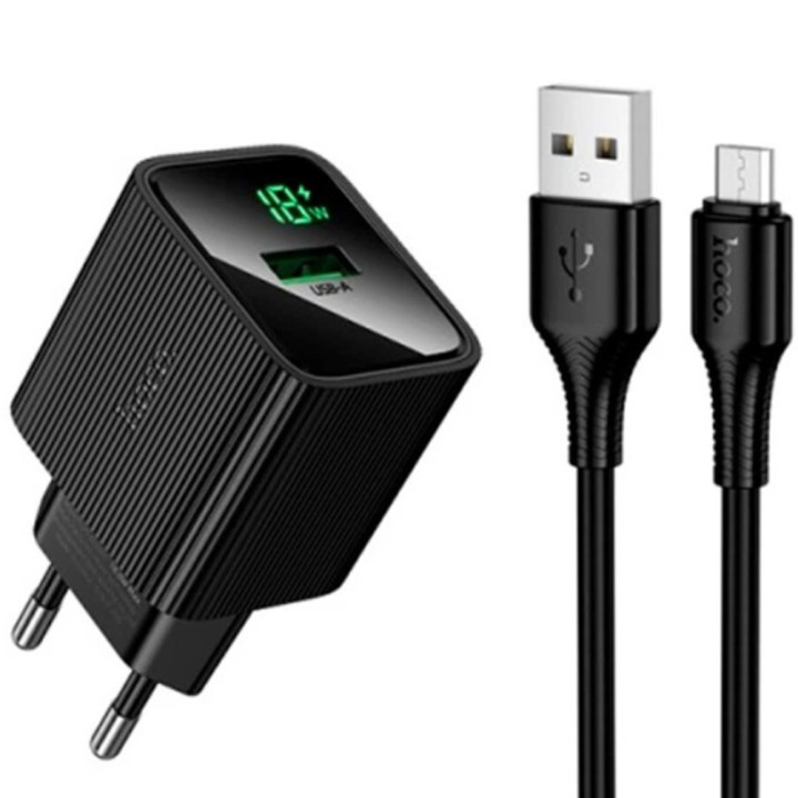 Мережевий зарядний пристрій Hoco CS81A QC3.0 (1 USB / 3A)  кабель USB to Type-C, Black