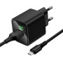Мережевий зарядний пристрій Hoco CS81A QC3.0 (1 USB / 3A)  кабель USB to Type-C, Black