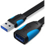 Кабель удлинитель Vention VAS-A13-B200 Flat USB3.0 Extension Cable 2m, Black