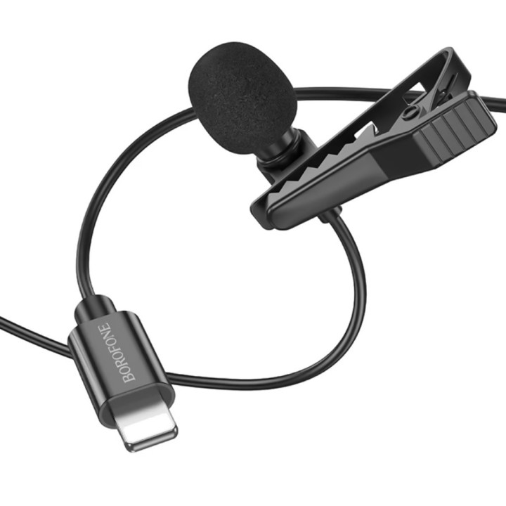 Микрофон петличка Borofone BFK11 Lightning, 2m, Black