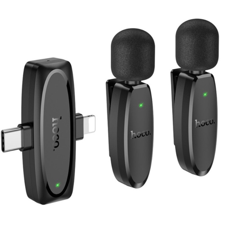 Микрофон Петличный 2шт Беспроводной Hoco L15 Lightning, Black