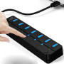 USB Hub HW-1510 7-в-1 с кнопками управления и поддержкой DC 5V, Black