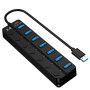 USB Hub HW-1510 7-в-1 с кнопками управления и поддержкой DC 5V, Black