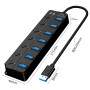 USB Hub HW-1510 7-в-1 с кнопками управления и поддержкой DC 5V, Black