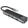 USB Hub адаптер Hoco HB23 Type-C HDTV / USB3.0 / USB2.0 / RJ45 Ethernet / Type-C PD60W, Gray