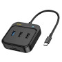 USB Hub адаптер Hoco HB38 7in1 converter Type-C (HDTV / USB3.0 / USB2.0x2 / SD / TF / Type-C PD100W) 0.2m, Black