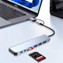 USB HUB адаптер 4 USB / Type-C / SD / TF / AUX 8 in 1, Steel