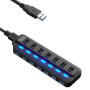 Хаб USB 3.0 с семью портами с подсветкой и выключателями, Black