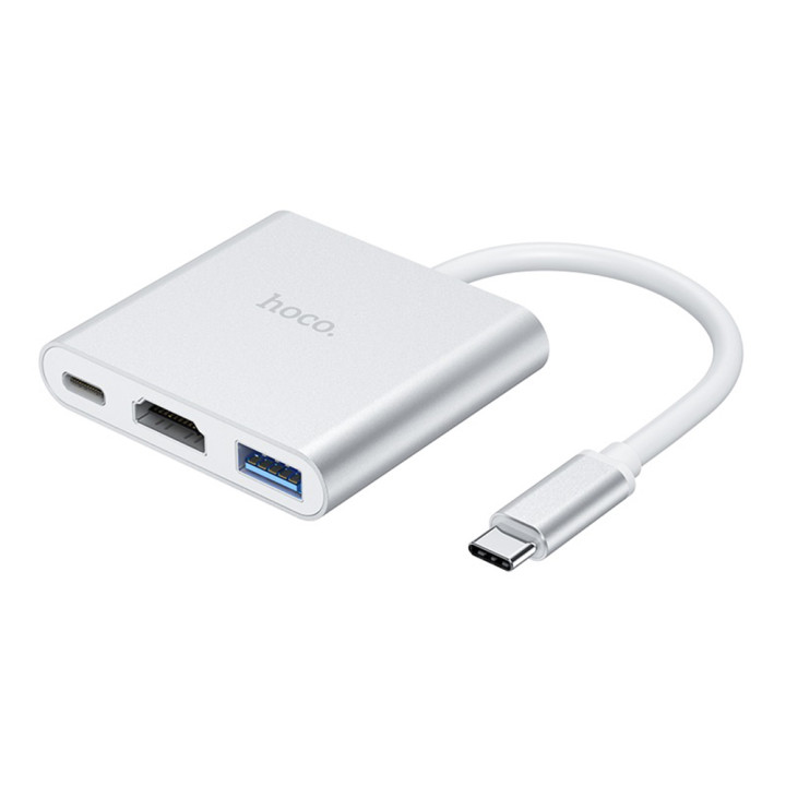  Hub адаптер Hoco HB14 Easy use Type-C USB / HDMI/ PD 67W, Silver