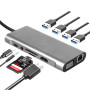 USB HUB адаптер 11 в 1 Type-C to HDTV 4К / TF / SD / Audio / Type-C / LAN 1000м / VGA 4USB 3.0, Grey
