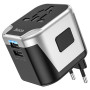 Сетевое зарядное устройство Hoco AC5 2USB 1Socket со сменными вилками стандартов EU / UK / US / AUS, Black