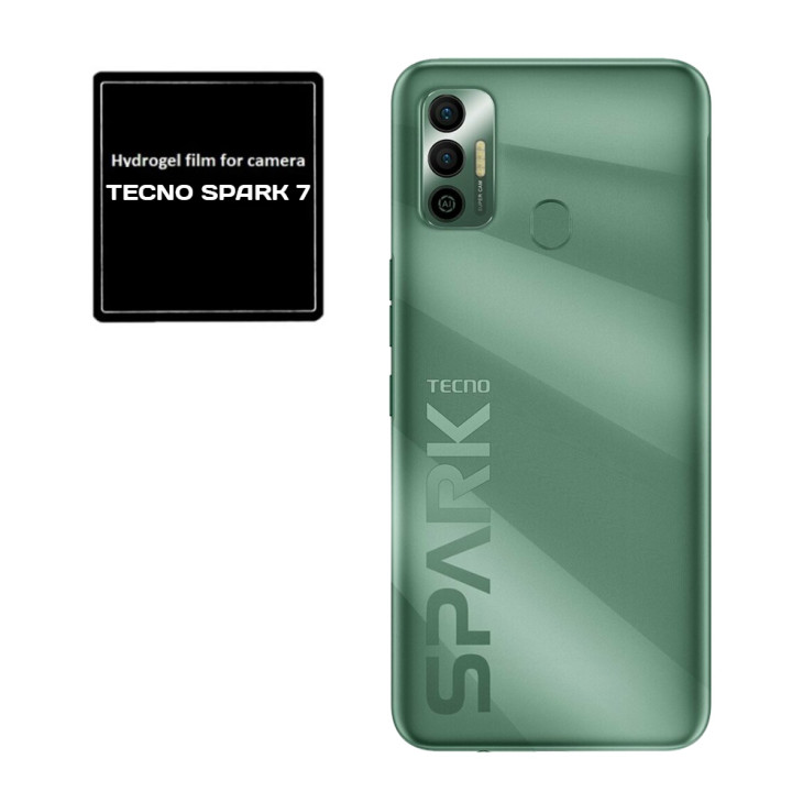Противоударная гидрогелевая пленка Hydrogel Film для Tecno Spark 7 на камеру 3 шт, Transparent