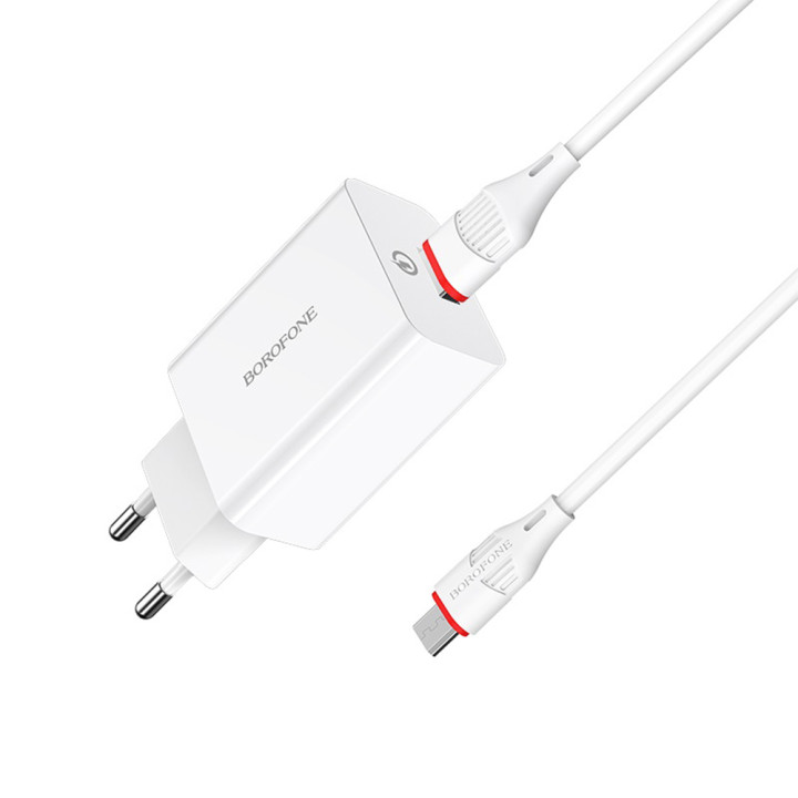 Сетевое зарядное устройство для Borofone BA21A QC3.0A 18W кабель Type-C 1m, White