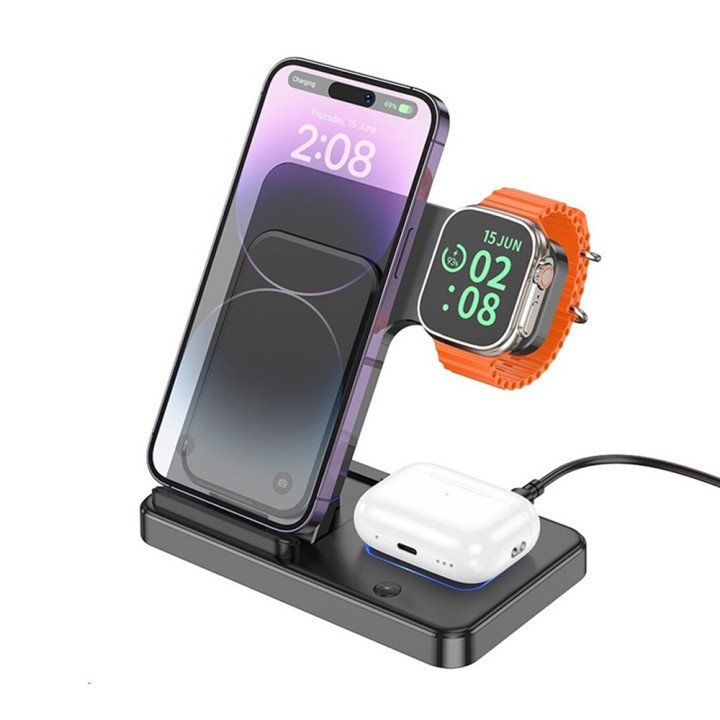 Беспроводное зарядное устройство Borofone BQ26 для смартфонов, наушников с технологией Qi, Apple Watch, Black