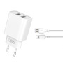 Сетевое зарядное устройство XO CE02C 2USB 2.1A с кабелем lightning 1м, White