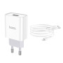 Сетевое зарядное устройство Hoco C81A USB 2.1A Lightning 1m, White