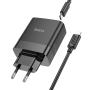 Сетевое зарядное устройство Hoco C127A Type-C / USB QC3.0 PD45W(1C3A) с кабелем Type-C to Lightning, Black