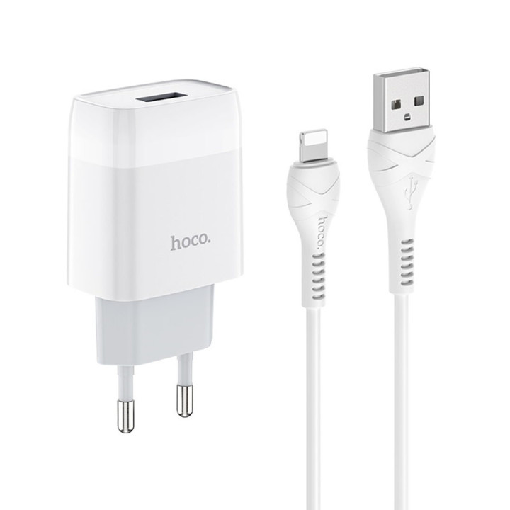 Сетевое зарядное устройство Hoco C72A USB 2.1A Lightning 1m, White