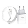 Сетевое зарядное устройство Hoco C72A USB 2.1A Lightning 1m, White
