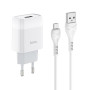 Сетевое зарядное устройство Hoco C72A USB 2.1A microUSB 1m, White