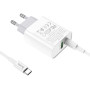 Мережевий зарядний пристрій Hoco C80A USB, 3.1A PD, QC3.0 18W Type-C-Type-C 1m, White