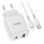 Сетевое зарядное устройство Hoco N5 USB QC3.0 3A, Type-C PD - Lightning 1m, White