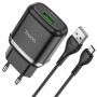 Сетевое зарядное устройство Hoco N3 QC3.0 USB 3.0A 18W с кабелем Micro-USB 1m, Black