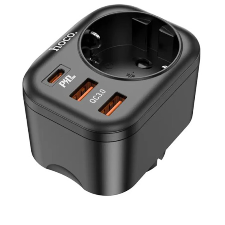 Сетевое зарядное устройство Hoco NS3 2USB QC3,0 PD20W 1Socket EU, Black
