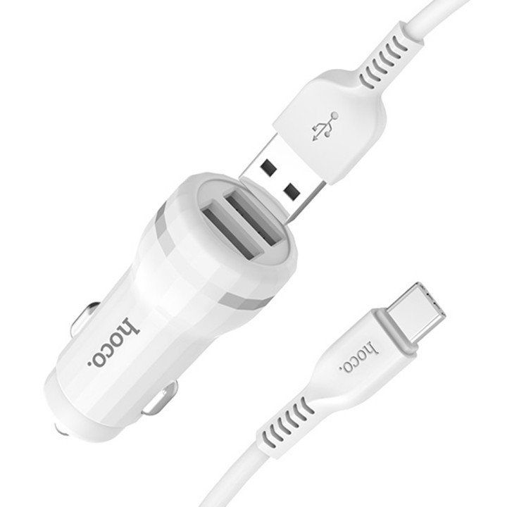 Aвтомобильное зарядное устройство Hoco Z27 2.4A 2 USB Type-C 1м White