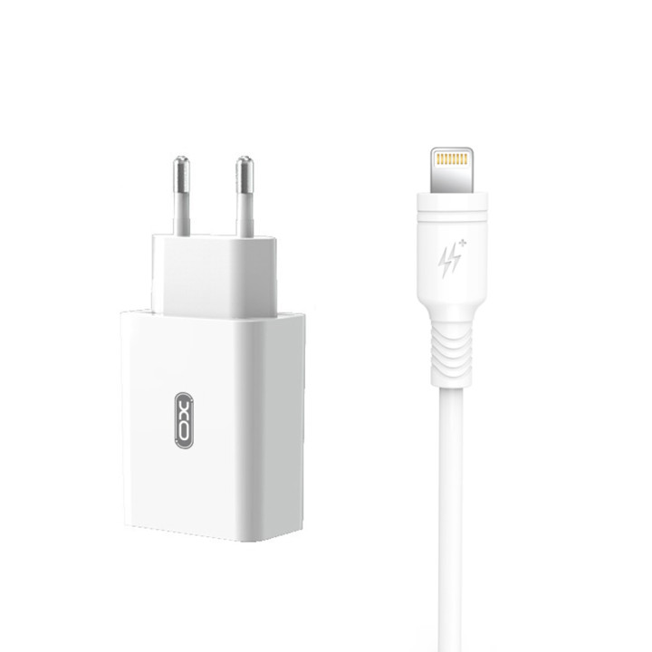 Сетевое зарядное устройство XO L36 USB 3A QC3.0 Lightning 1м, White