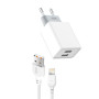 Сетевое зарядное устройство XO L65 (2USB/2.4A) + USB - Lightning (30pc), White