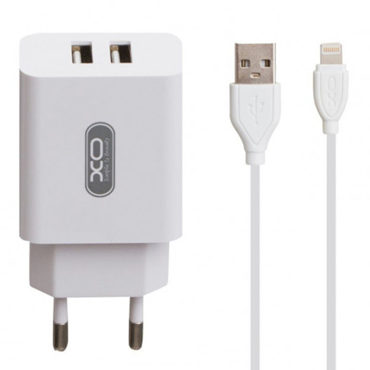 Сетевое зарядное устройство XO L17 2 USB 2.1A lightning 1м, White